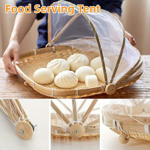Premium Bamboo Food Storage Basket – with Mesh Cover