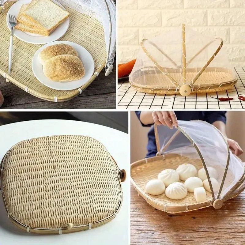 Premium Bamboo Food Storage Basket – with Mesh Cover