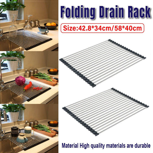 Multifunctional Stainless Steel Draining Rack Folding Sink Organizer for Kitchen - 580 x 400mm
