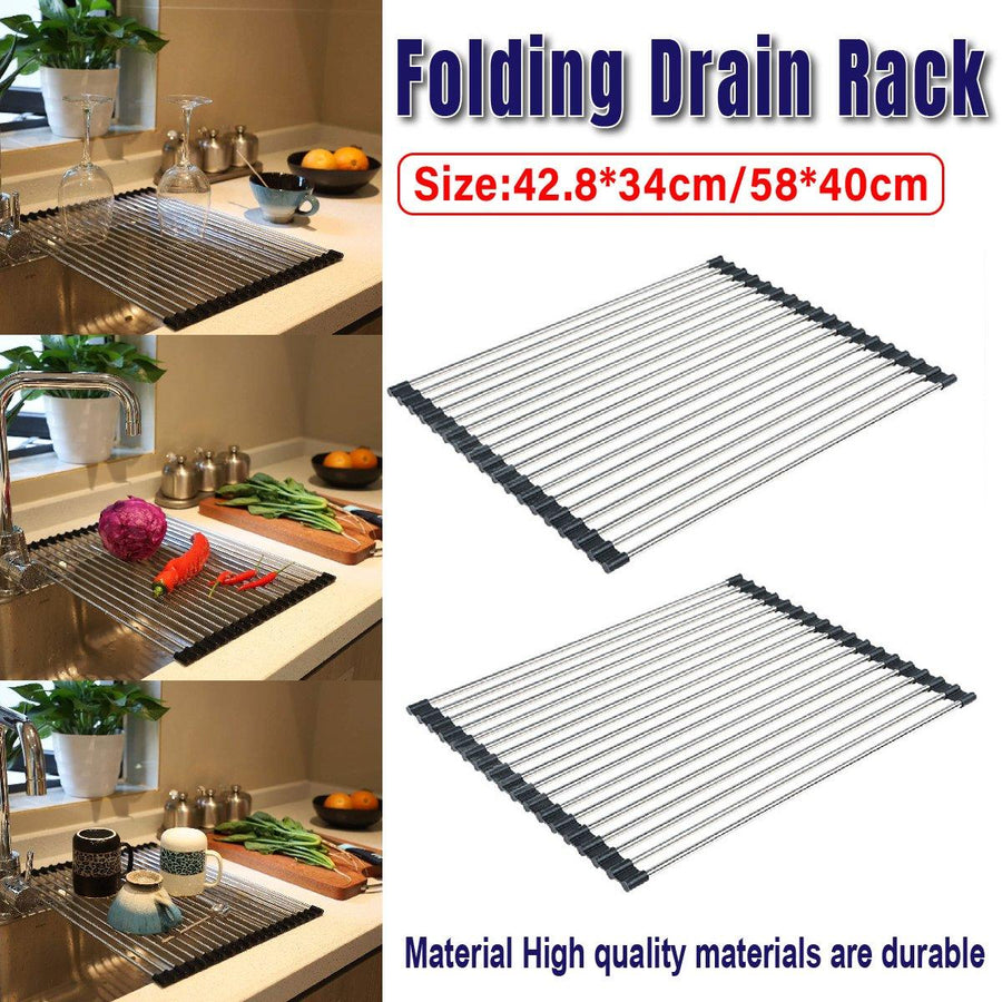 Multifunctional Stainless Steel Draining Rack Folding Sink Organizer for Kitchen - 580 x 400mm - SuperSaverAU - view 1