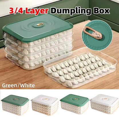 Large Capacity Dumpling Storage Box - 3 Layer, Airtight, Stackable, Green
