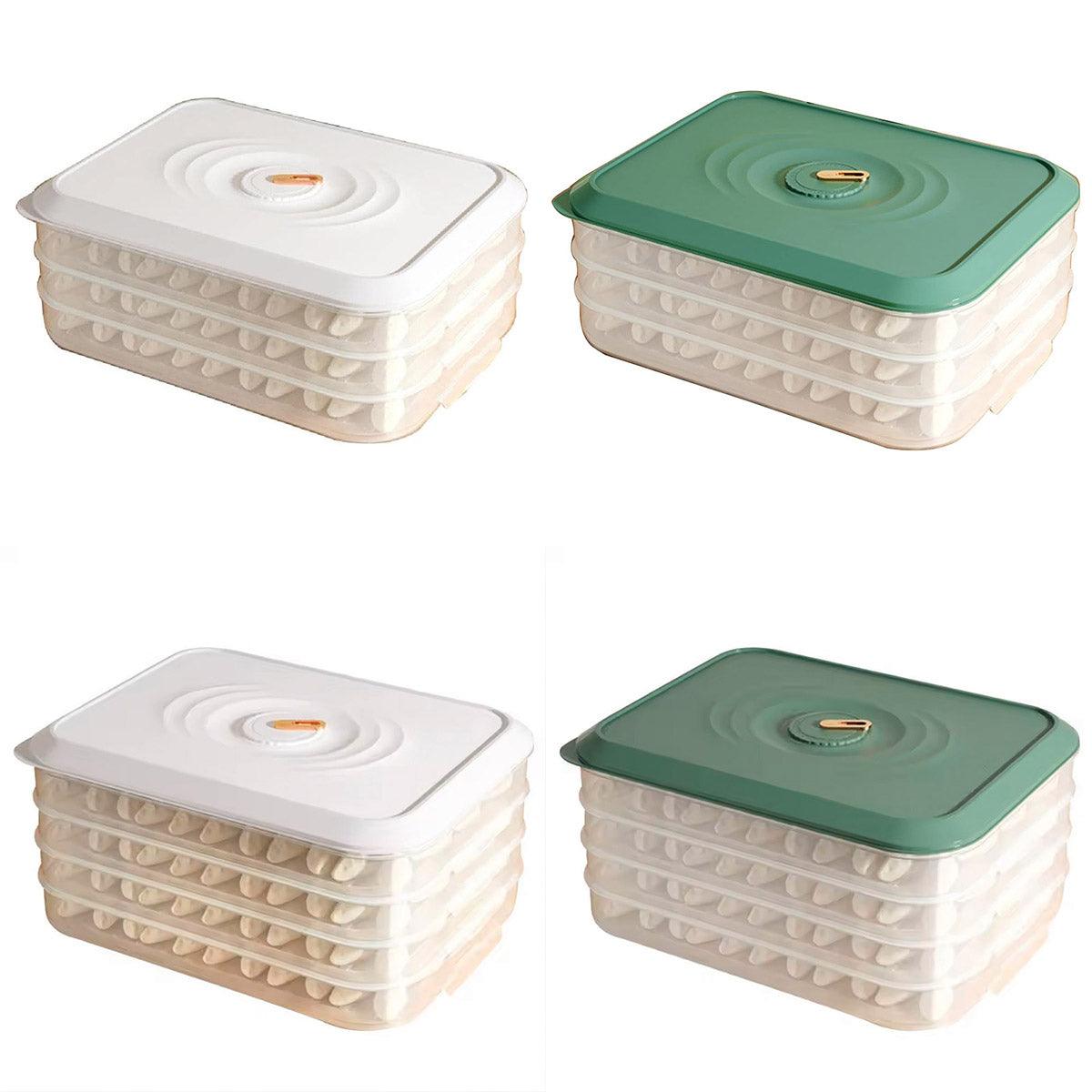 Large Capacity Dumpling Storage Box - 3 Layer, Airtight, Stackable, Green