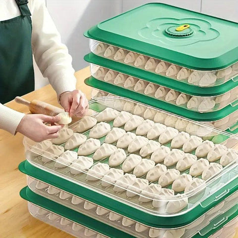 Large Capacity Dumpling Storage Box - 3 Layer, Airtight, Stackable, White - SuperSaverAU - view 2