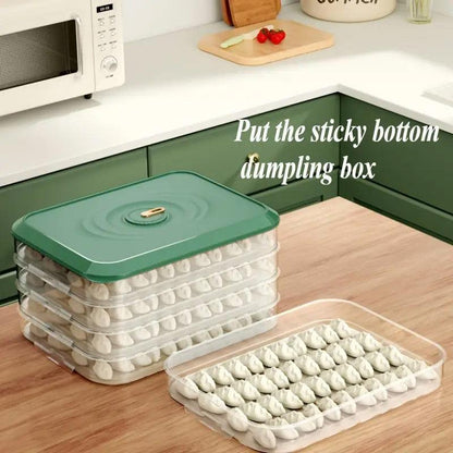 Large Capacity Dumpling Storage Box - 3 Layer, Airtight, Stackable, White