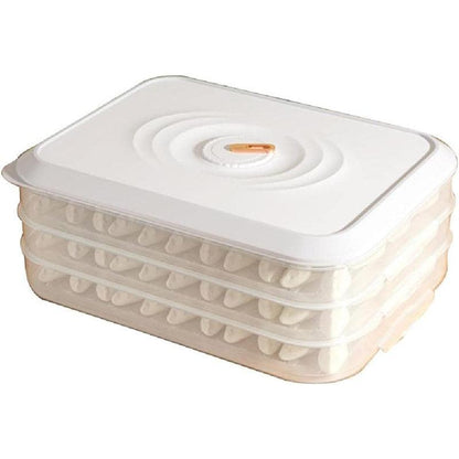 Large Capacity Dumpling Storage Box - 3 Layer, Airtight, Stackable, White