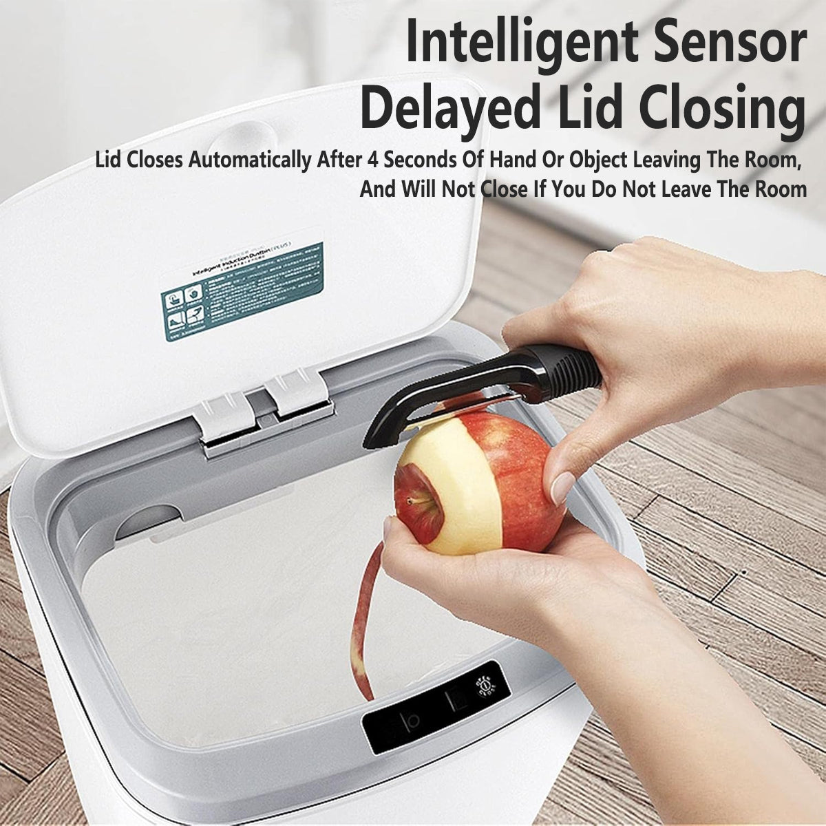 Sensor Trash Bin 16L Touchless Automatic White Kitchen Rubbish Can with Night Light