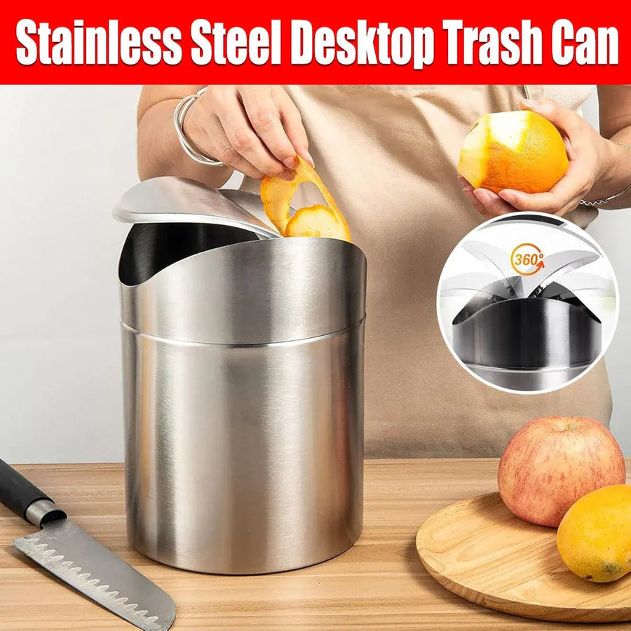 Premium Stainless Steel Mini Desktop Wastebasket – Silver