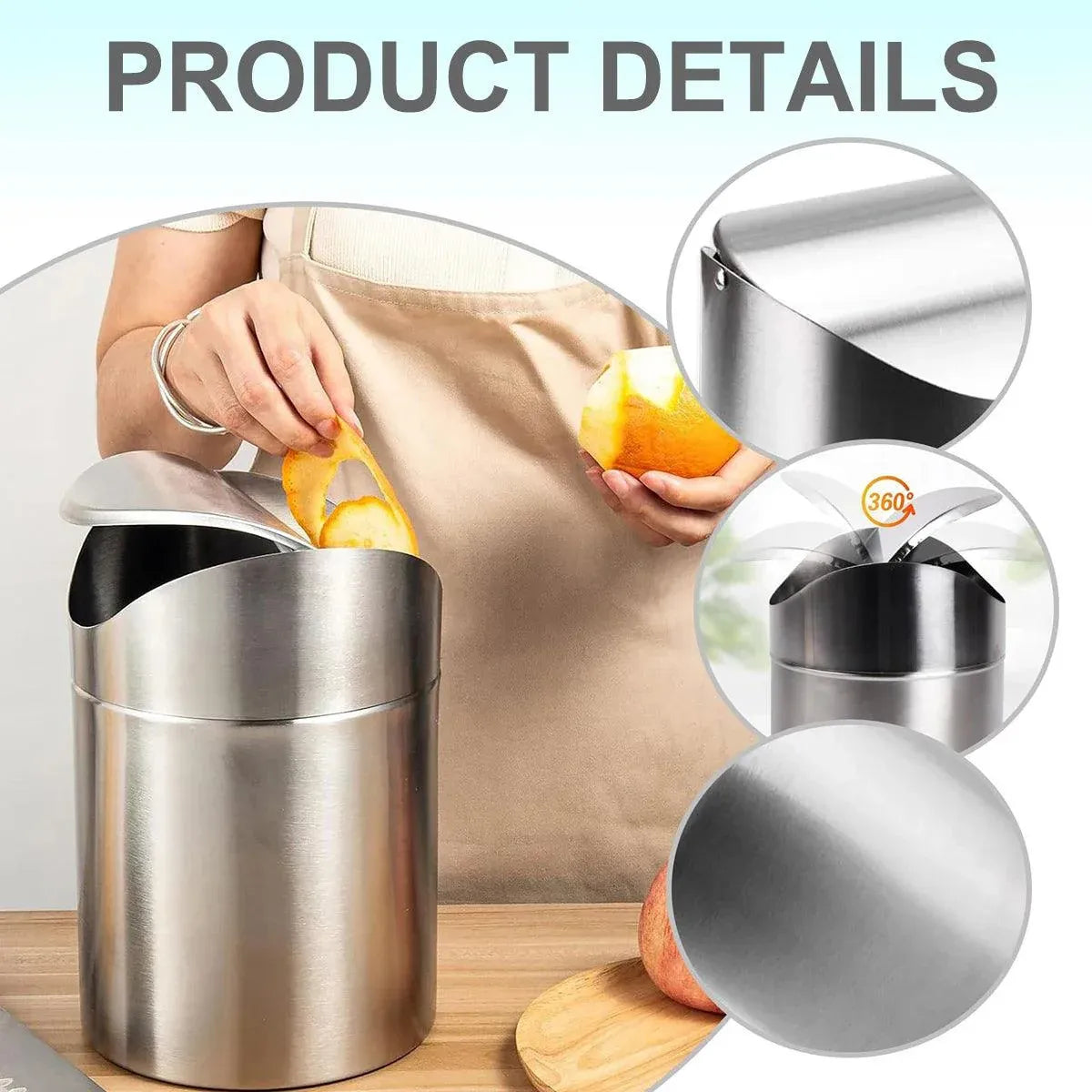 Premium Stainless Steel Mini Desktop Wastebasket – Silver