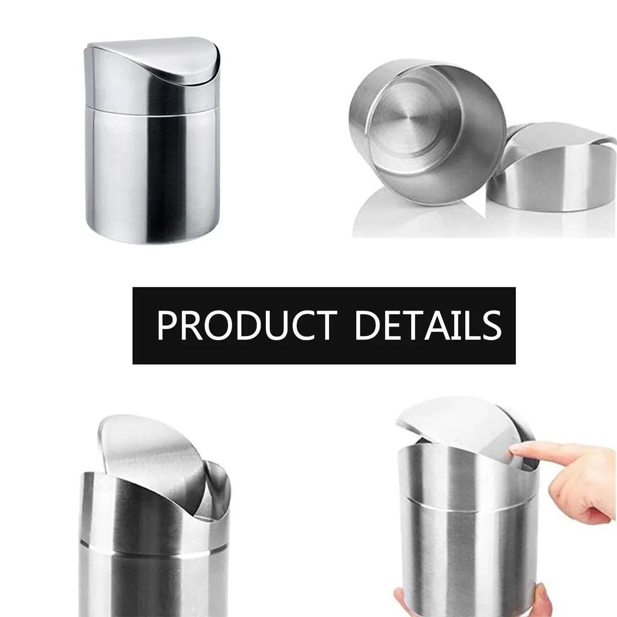 Premium Stainless Steel Mini Desktop Wastebasket – Silver