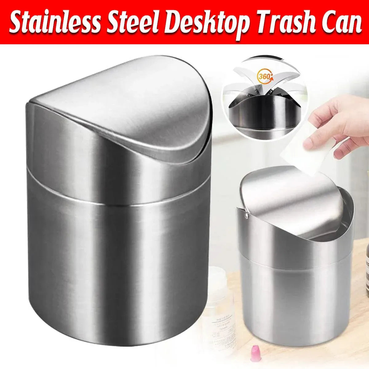 Premium Stainless Steel Mini Desktop Wastebasket – Silver