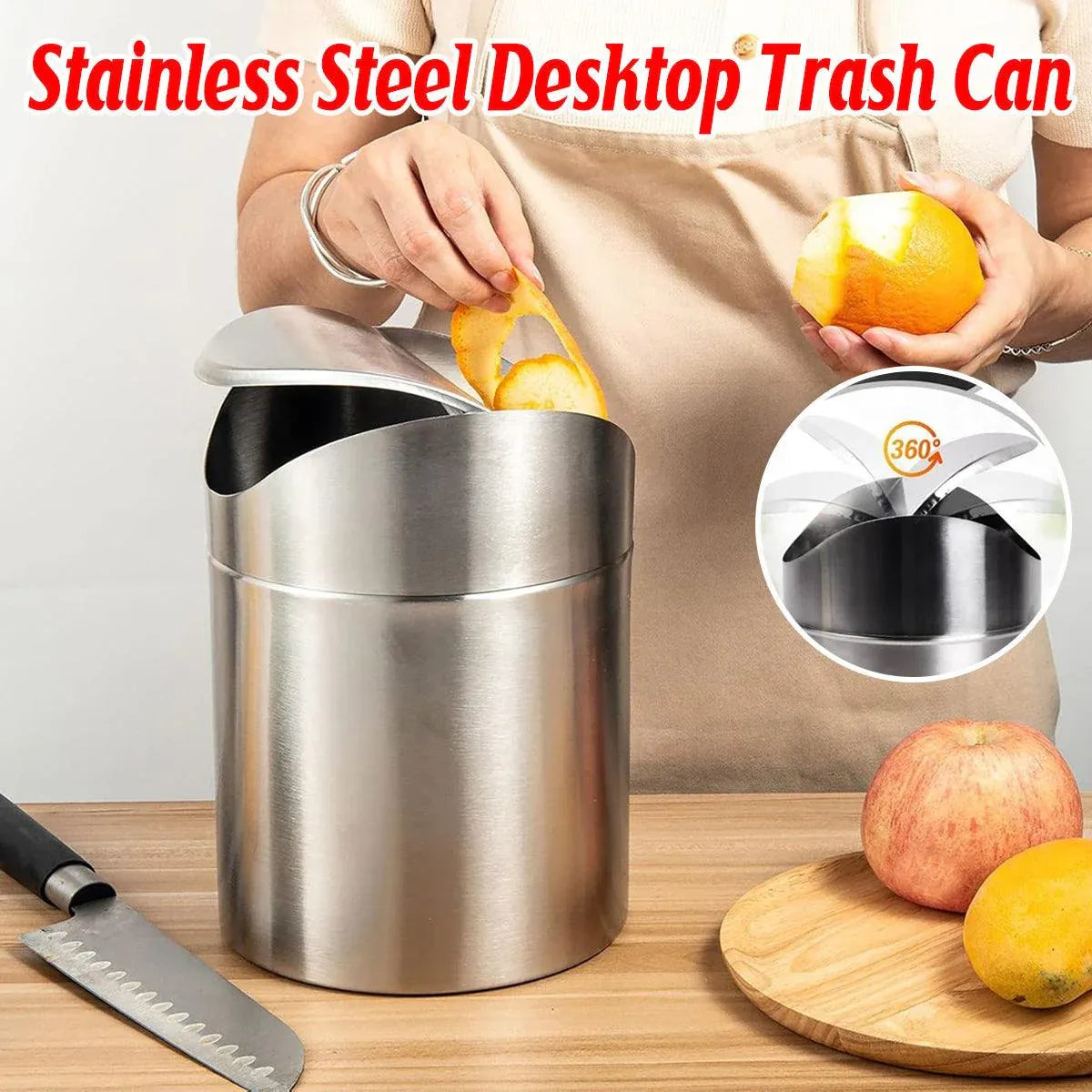 Premium Stainless Steel Mini Desktop Wastebasket – Silver