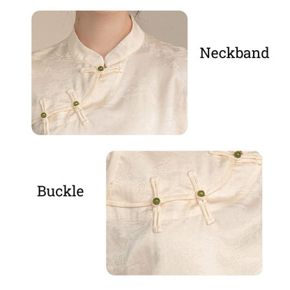 Elegant Satin Short Sleeve Blouse Women - Chinese Button Top Ivory S