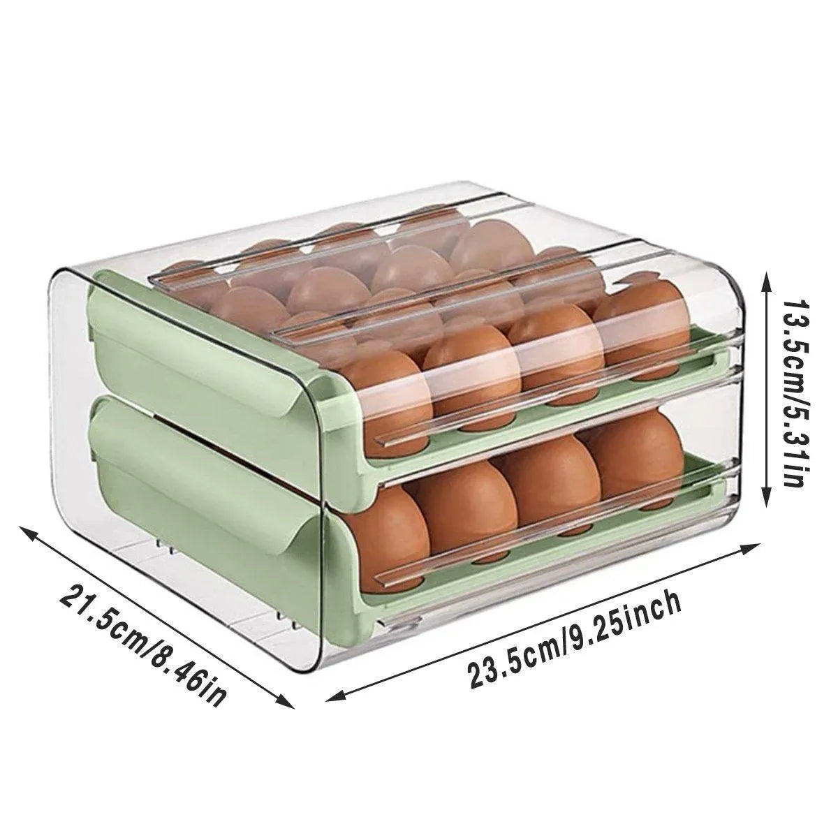 Green Double Layer Egg Storage Drawer Fridge Organizer