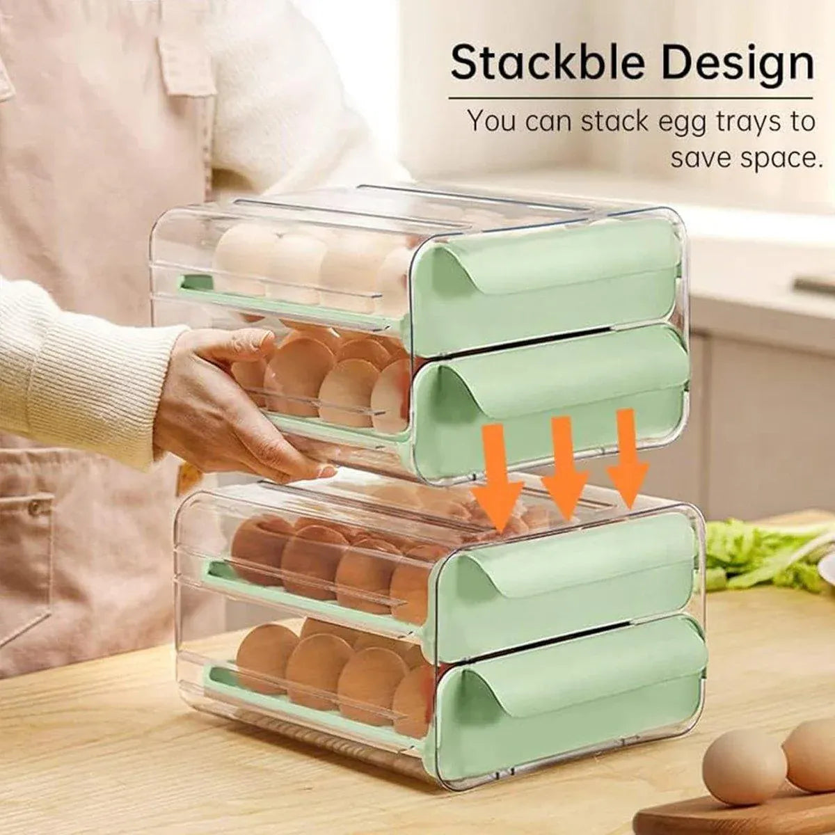 Green Double Layer Egg Storage Drawer Fridge Organizer