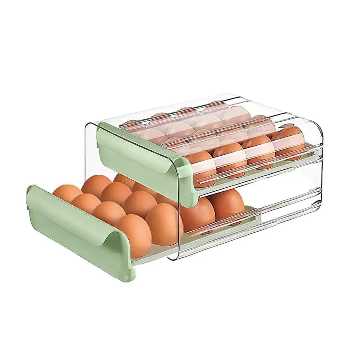 Green Double Layer Egg Storage Drawer Fridge Organizer