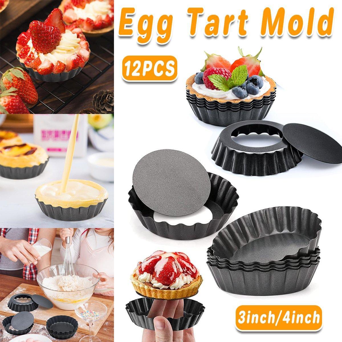 12PCS Mini Detachable Tart Mold Baking Cake Pan Nonstick Bottom Cupcake Molds - 4inch - SuperSaverAU - view 1