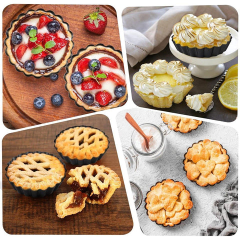 12PCS Mini Detachable Tart Mold Baking Cake Pan Nonstick Bottom Cupcake Molds - 4inch - SuperSaverAU - view 2