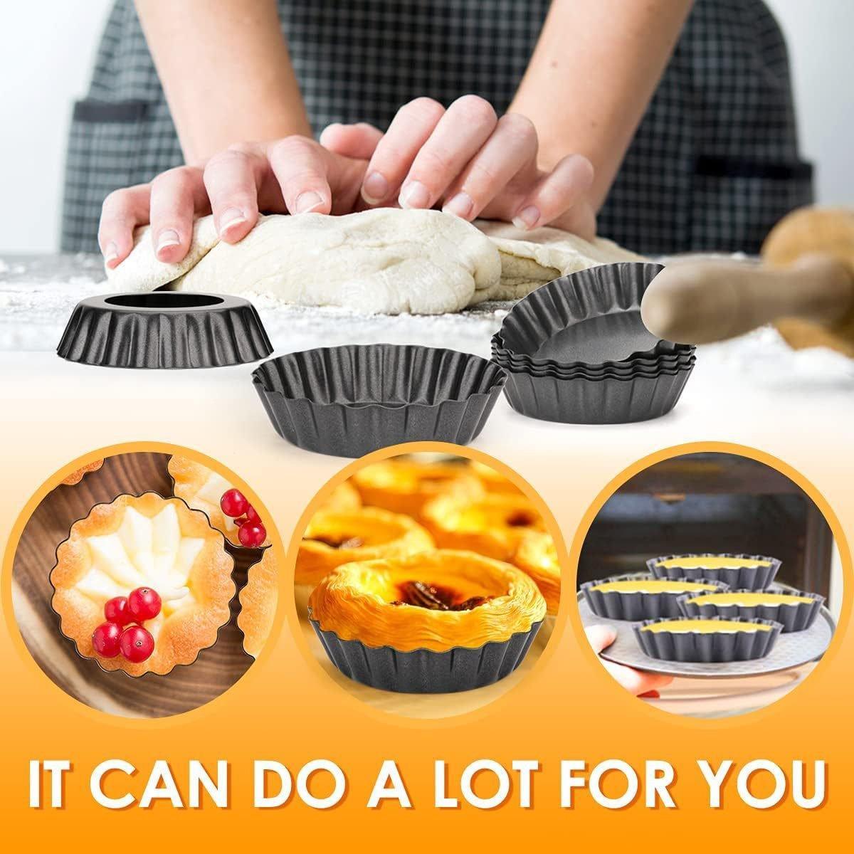 12PCS Mini Detachable Tart Mold Baking Cake Pan Nonstick Bottom Cupcake Molds - 4inch - SuperSaverAU - view 3