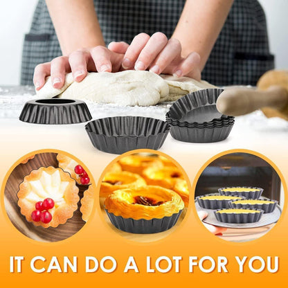 12PCS Mini Detachable Tart Mold Baking Cake Pan Nonstick Bottom Cupcake Molds - 4inch