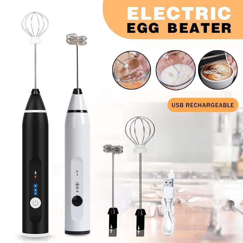 USB Rechargeable Electric Egg Beater & Milk Frother - White