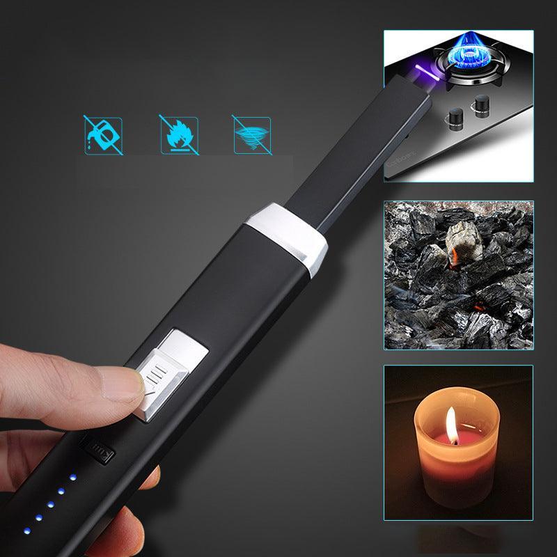 Electronic USB Rechargeable Pulse Arc Candle Lighter, 230x25.5x16.5MM, Windproof, Safety Lock