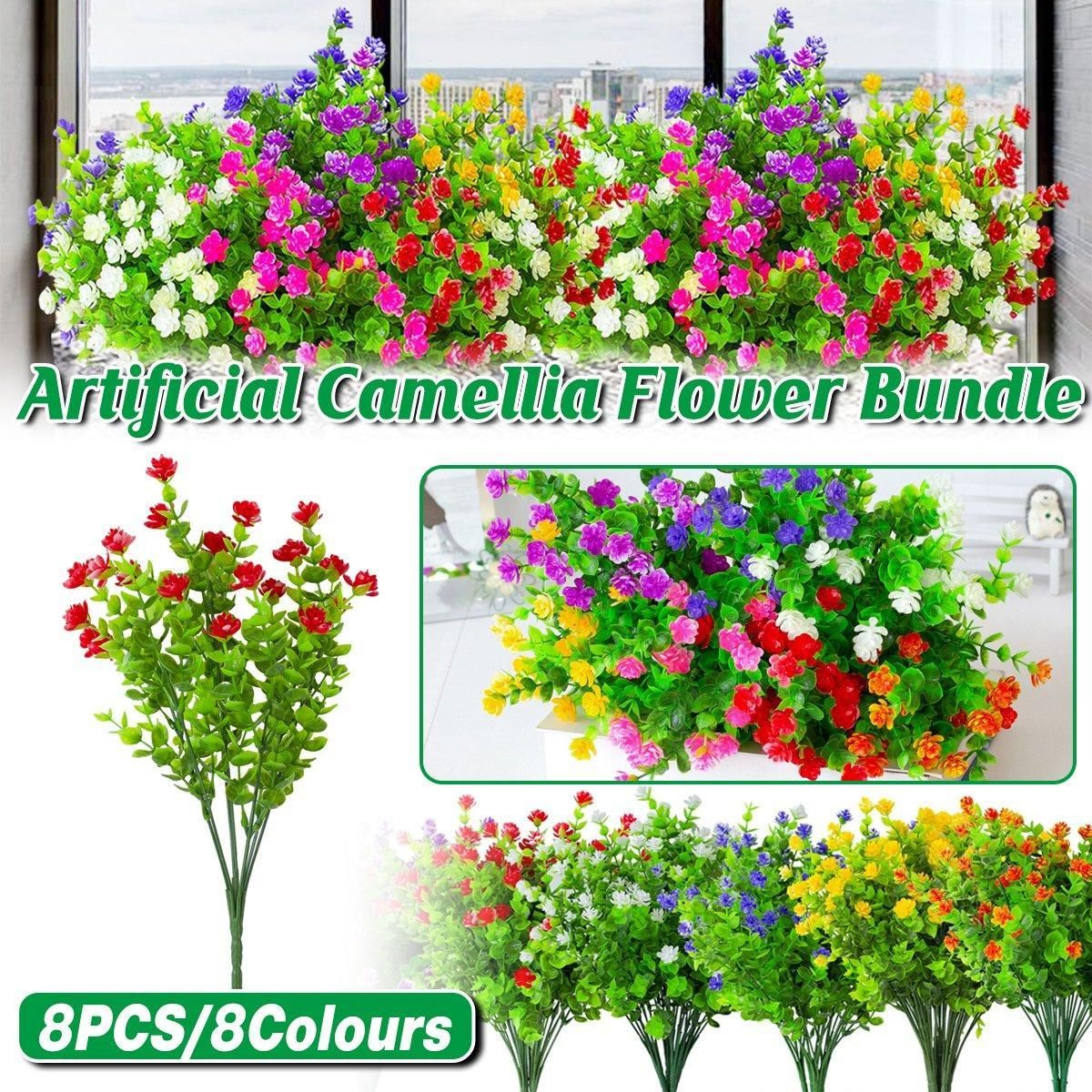 Premium Artificial Camellia Flower Bundles – 8 Pack