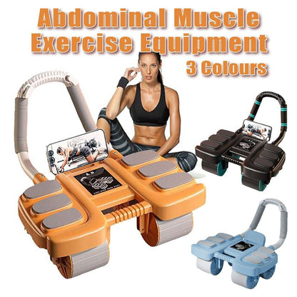 Black Four Wheel Abdominal Roller with Elbow Support for Core Training