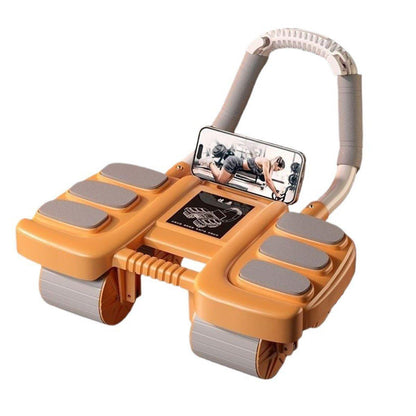Black Four Wheel Abdominal Roller with Elbow Support for Core Training