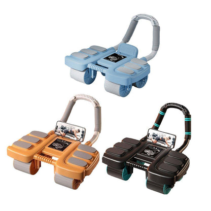 Blue Four Wheel Abdominal Roller with Elbow Support for Core Training