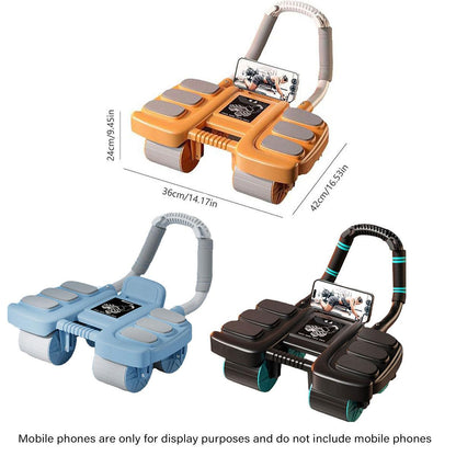 Blue Four Wheel Abdominal Roller with Elbow Support for Core Training