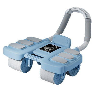 Blue Four Wheel Abdominal Roller with Elbow Support for Core Training