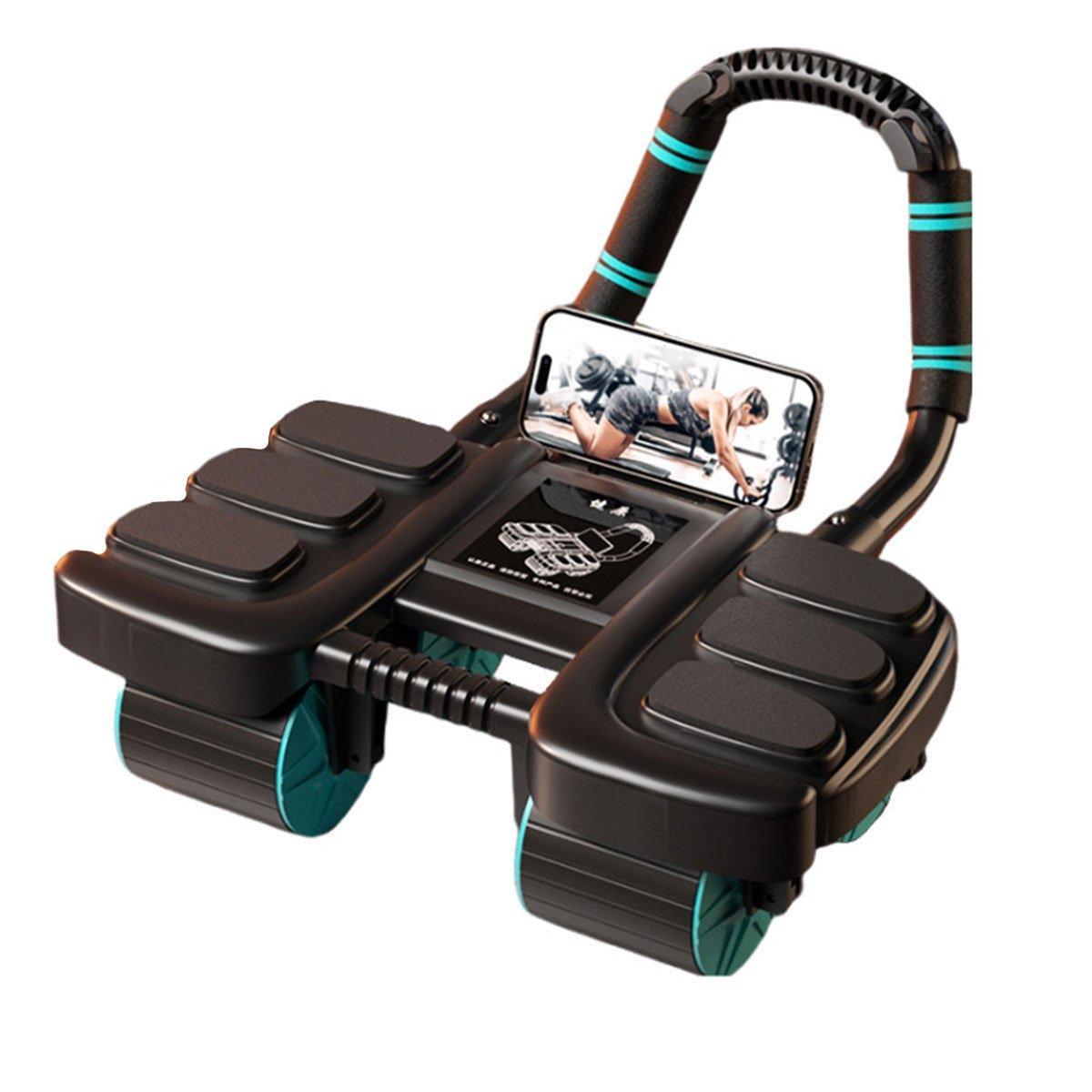 Blue Four Wheel Abdominal Roller with Elbow Support for Core Training