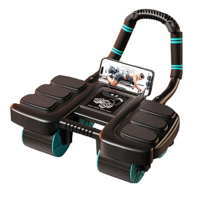 Blue Four Wheel Abdominal Roller with Elbow Support for Core Training