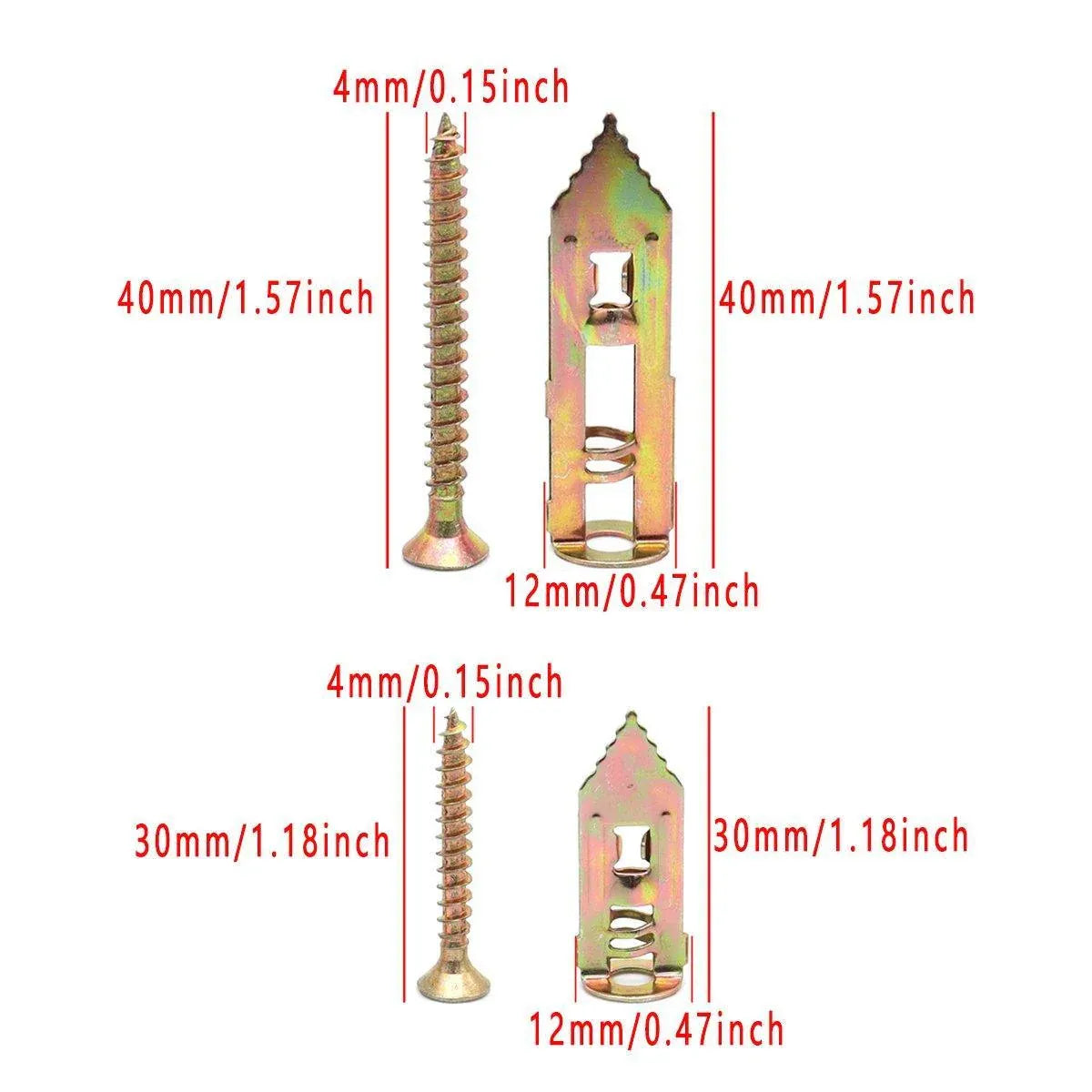 Premium Self-Drilling Drywall Anchors & Screws – 12 x 40mm, 100 Pack