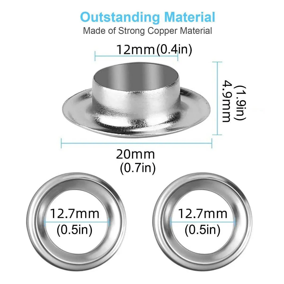 Premium 200 Set 12mm Copper Eyelet Grommet Kit with Tools