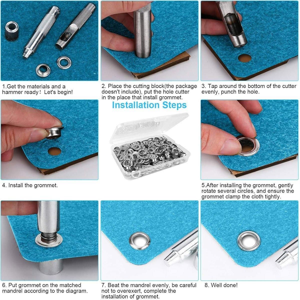 Premium 200 Set 12mm Copper Eyelet Grommet Kit with Tools