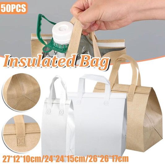 50pcs Thermal Insulation Bags Non-Woven Food Storage Bag - White 27x12x10cm