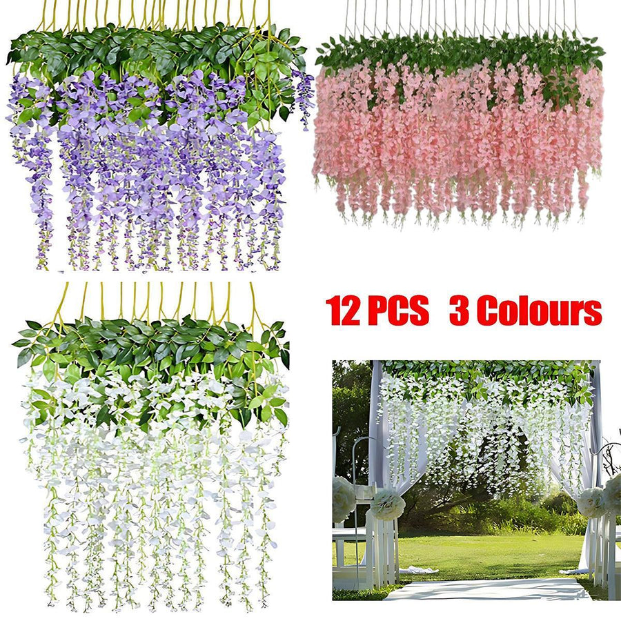 Premium Artificial Wisteria Garland Vines – White 12 Pack