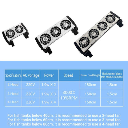 Fish Tank Mini Fan - 3-Head Cooling Fan with 6-Speed Adjustment, Quiet Operation