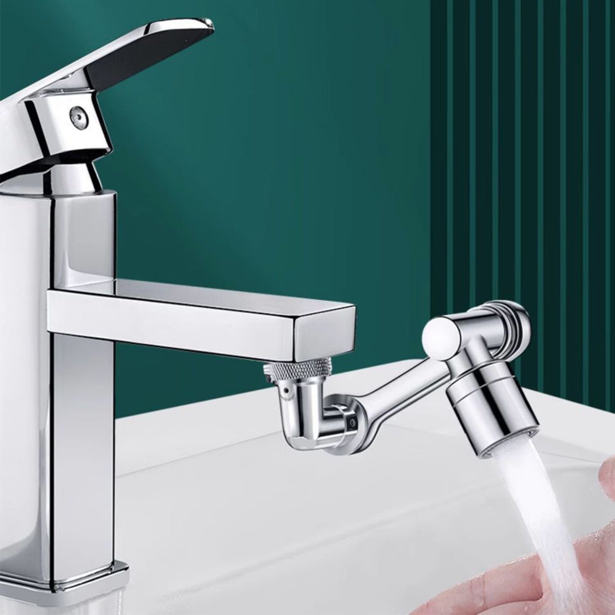 Premium Silver Rotatable Faucet Extender Mechanical Arm Sink Tap Adapter with Filter