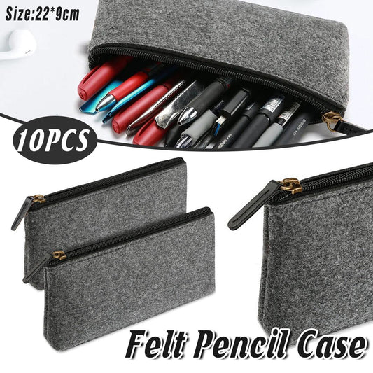 10PCS Large Felt Pencil Cases - Organizers for Stationery & Cosmetics