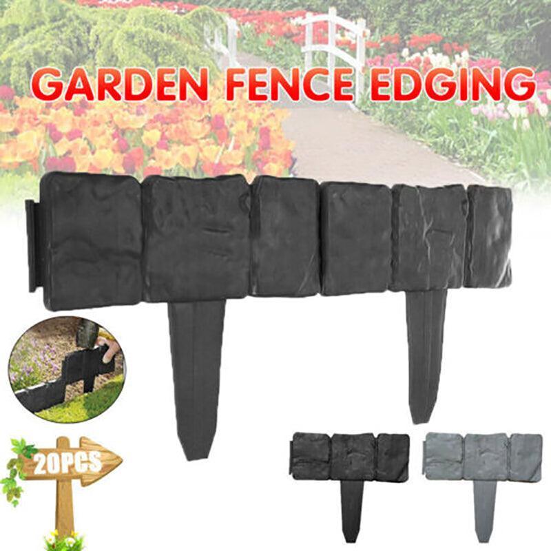 Premium Plastic Garden Fence Edging – Black Stone Effect 20 Pack
