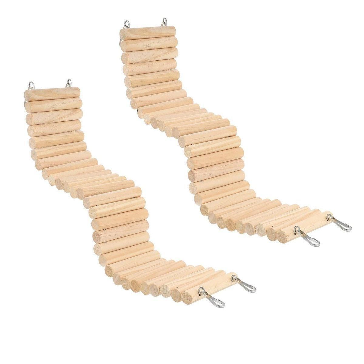 Premium Wooden Hamster Bridge Toys with Metal Hooks - 2 Pack