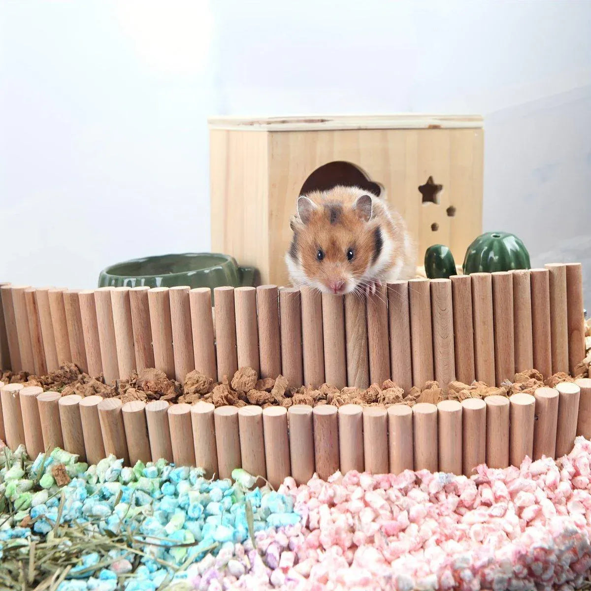 Premium Wooden Hamster Bridge Toys with Metal Hooks - 2 Pack