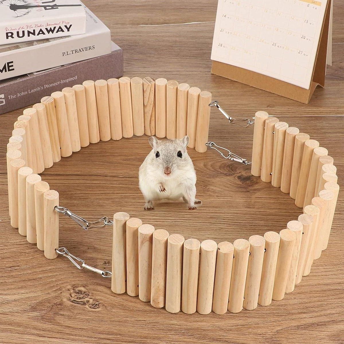 Premium Wooden Hamster Bridge Toys with Metal Hooks - 2 Pack