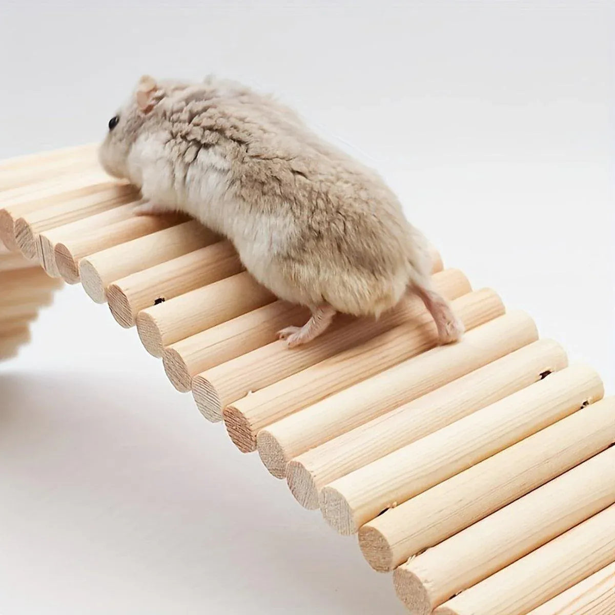 Premium Wooden Hamster Bridge Toys with Metal Hooks - 2 Pack
