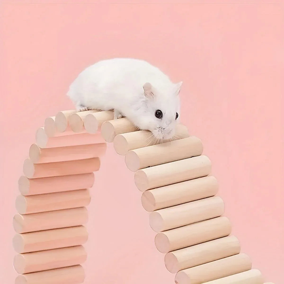 Premium Wooden Hamster Bridge Toys with Metal Hooks - 2 Pack