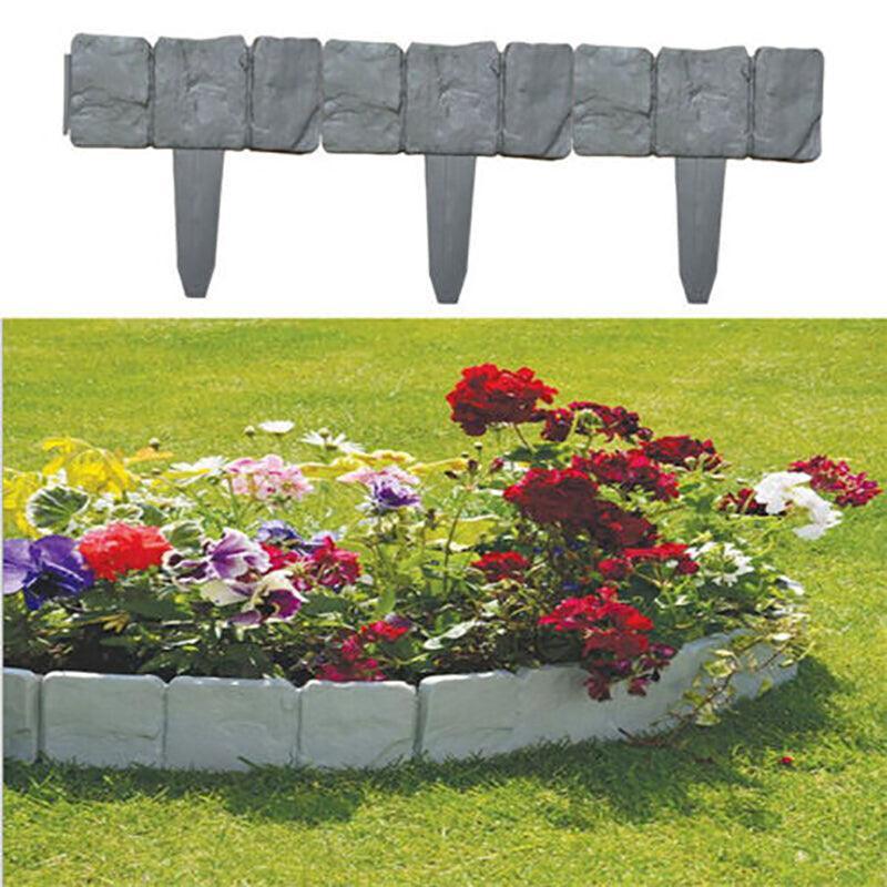 Premium Plastic Garden Fence Edging – Grey Stone Effect 20 Pack