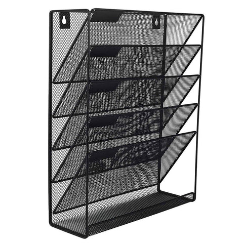 5-Tier Iron File Organiser, 15.9"H x 12.8"L x 4.1"W, Wall-Mount/Desktop, Black - SuperSaverAU - view 2