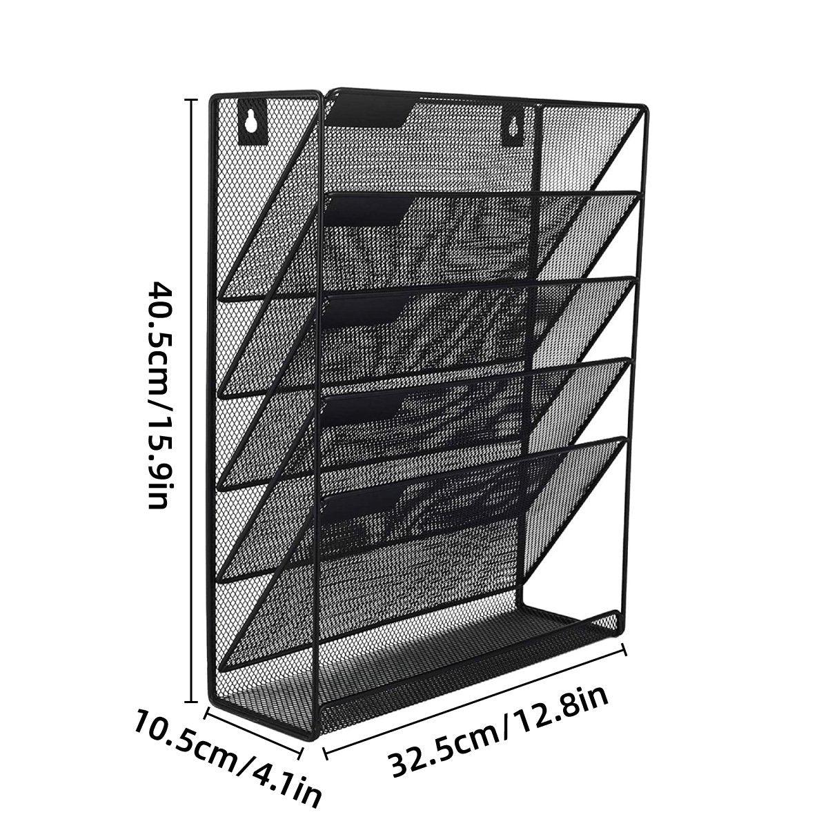 5-Tier Iron File Organiser, 15.9"H x 12.8"L x 4.1"W, Wall-Mount/Desktop, Black - SuperSaverAU - view 3